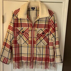 Chaps Women's Red and Blue Plaid Teddy Jacket XXL